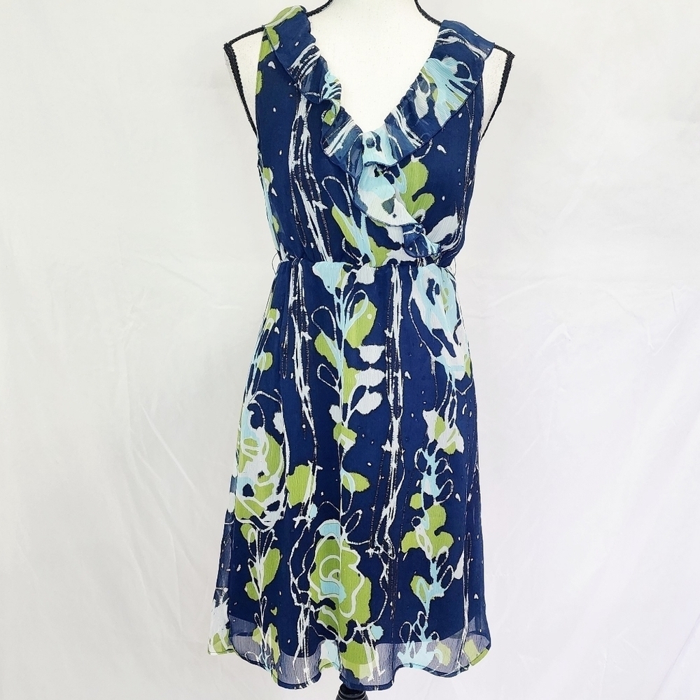 Merona Lined Chiffon Ruffle V-Neck Sleeveless Dress